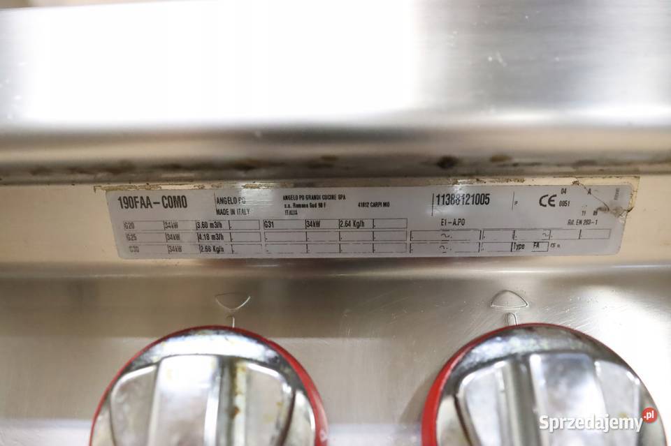 Kuchnia gaz 4 palniki Angelo 190FAACOMO 34 kW Góra