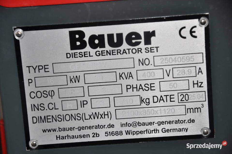 AGREGAT PRADOTWÓRCZY BAUER 16 33 40 50 80 KW Agregaty prądotwórcze mazowieckie