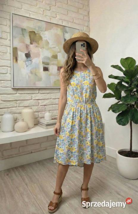 Sukienka w kwiaty UNI SM kolorowy Odzież damska Bytom