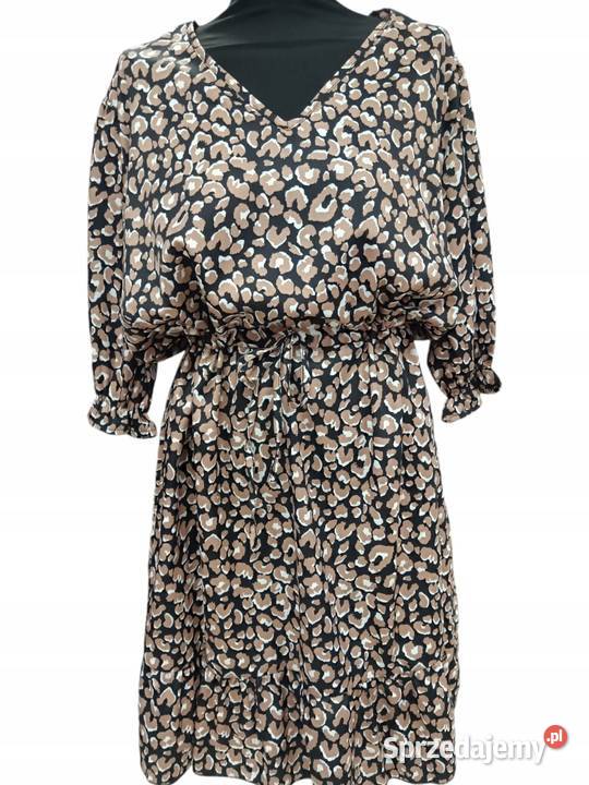 Sukienka glamour panterka falbanka eleganckie Spódnice i sukienki łódzkie sprzedam