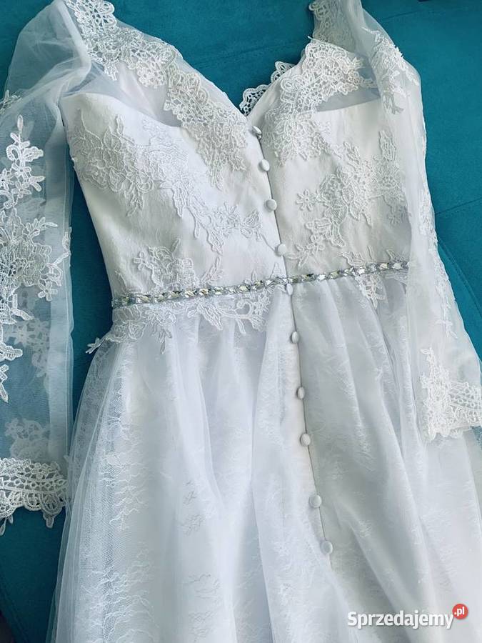 Suknia ślubna liniaA rękawy 36 S 38 M 40 44 48 Jelenia Góra