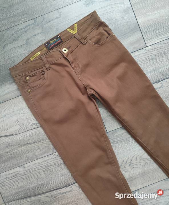 Brązowe spodnie skinny Internacionale 36 38 brązowy/beżowy Jasło sprzedam