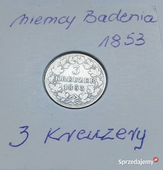 NIEMCY BADENIA3 KREUZERY1853 rSREBRO Numizmatyka Legionowo