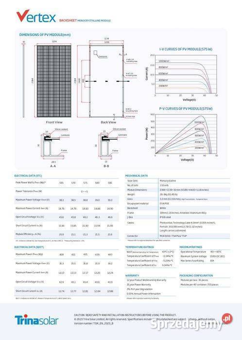 Panel fotowoltaiczny Trina Solar 575W Mono 349 z sprzedam