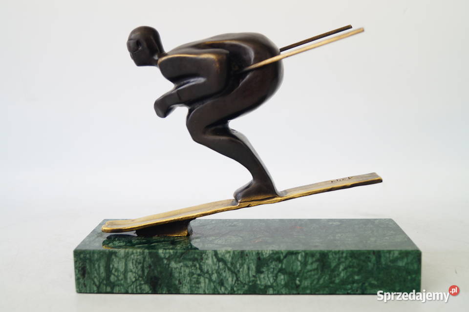 Figura z brązu NARCIARZ rzeźba sportowiec narty wielkopolskie Gizałki