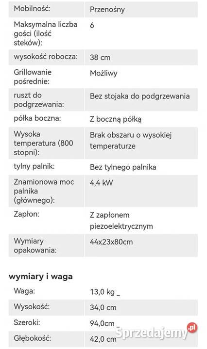 Stołowy super grill gazowy Radomsko