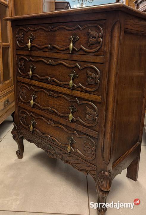 Piękna dębowa bogato zdobiona komoda ludwikowska śląskie