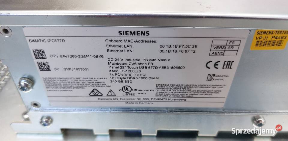 SIEMENS SIMATIC IPC677D 6AV72602GM410BX6 Panel Pozostałe Gorzów Wielkopolski