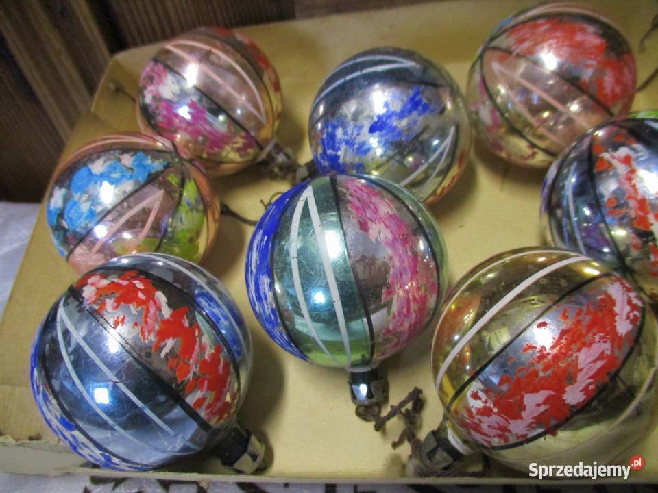 Bombki Szklane Małe 8 sztuk lata 60 PRL Nieporęt