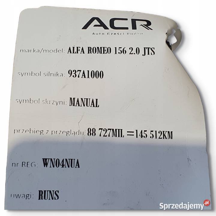 ROZRUSZNIK Alfa Romeo 156 20 JTS oryginał BOSCH Układ elektryczny silnika Chełm