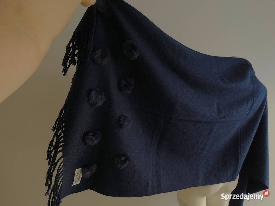Szal z Wełny Pashmina Duży Zdobiony Wełną Łomża