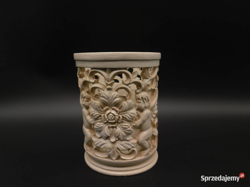 Świecznik ceramiczny anioły i motywy kwiatowe wielkopolskie Raszków