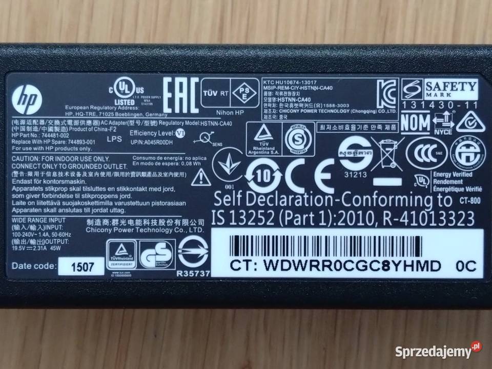 Zasilacz do laptopa HP 744481002 mazowieckie Warszawa