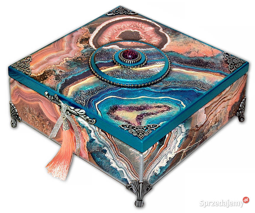 duża SZKATUŁKA drewniana AGAT SILVER 22x22 wielokolorowy Bydgoszcz
