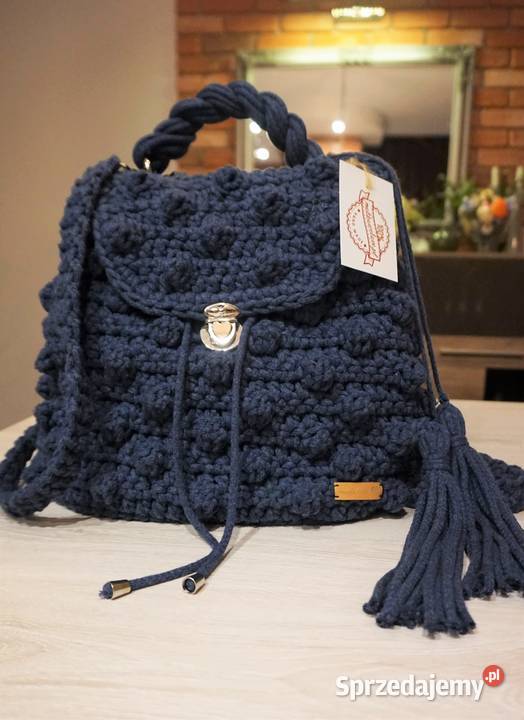 Plecak torebka ze sznurka bawełnianego handmade Józefów
