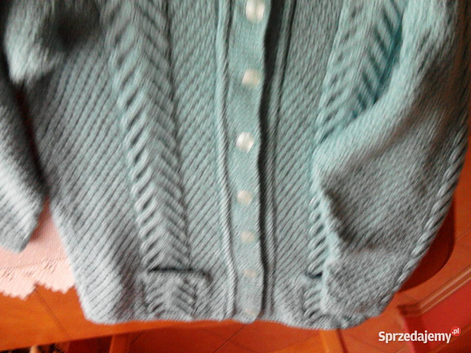 Piękny turkusowy sweter z włóczki rękodzieło LXL Sosnowiec sprzedam
