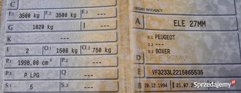 Autolaweta Peugeot Boxer 20 LPG 94r 5 miejsc mazowieckie Gostynin
