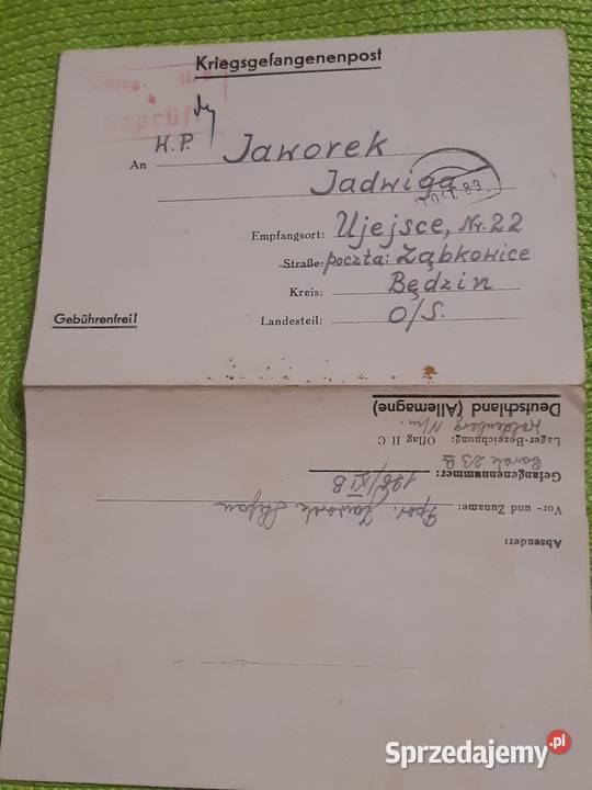 List jeńca wojennego obóz offlag II C Łomża