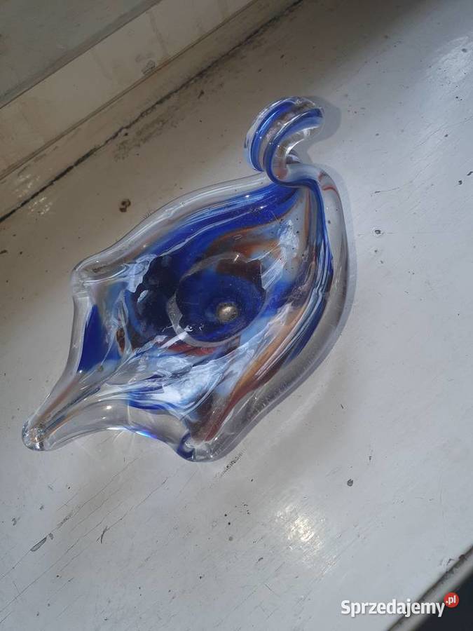 Patera misa popielniczka szkło niebieskie łabędź Warszawa