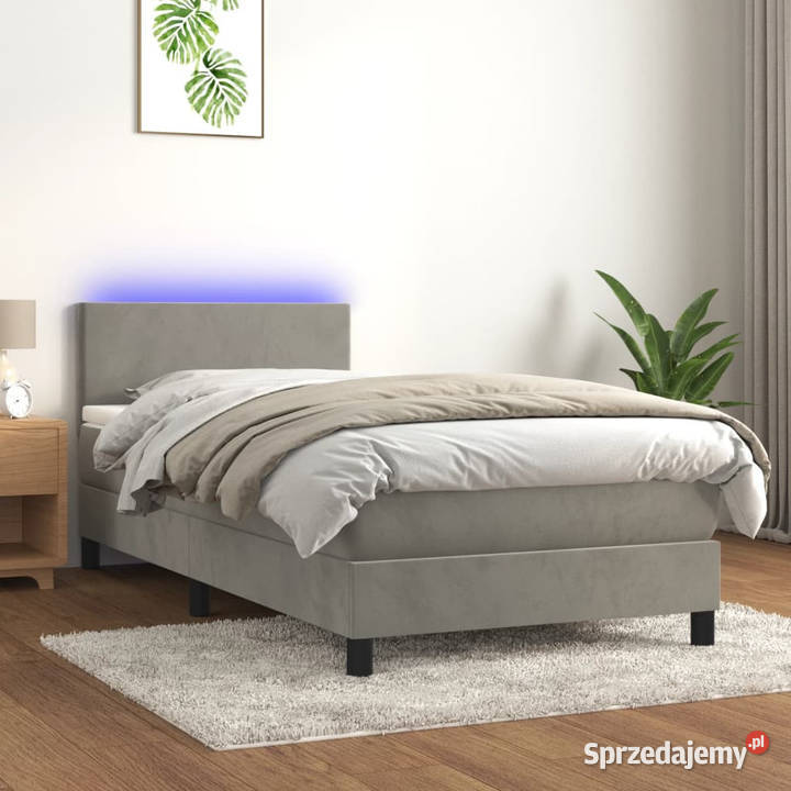 Łóżko kontynentalne z materacem i LED szare 88cm mazowieckie Warszawa