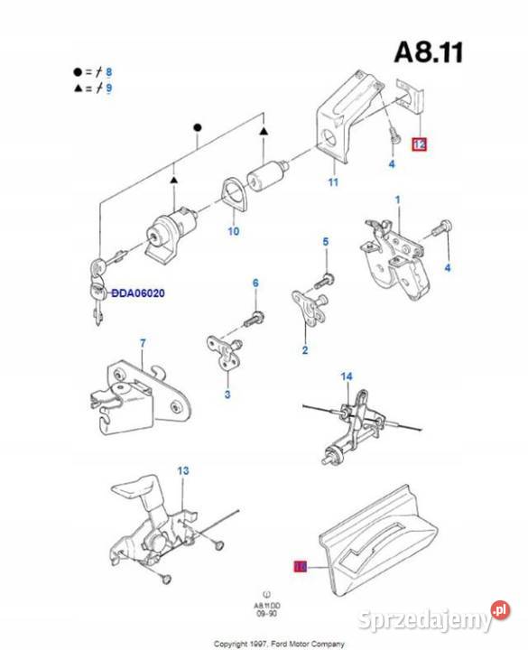 MOCOWANIE WKŁADKI ZAMKA KLAPY FORD SIERRA 8793