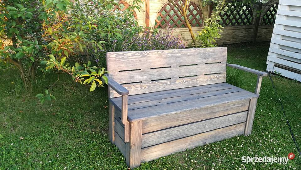 Skrzynia drewniana z oparciem i podłokietnikami 126cm Ławki Radków sprzedam