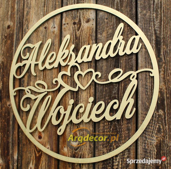 Duże koło z imionami pary młodej dekoracje Dębna sprzedam