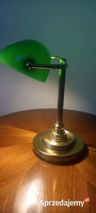 Mosężna lampka gabinetowa bankierka z kloszem łódzkie