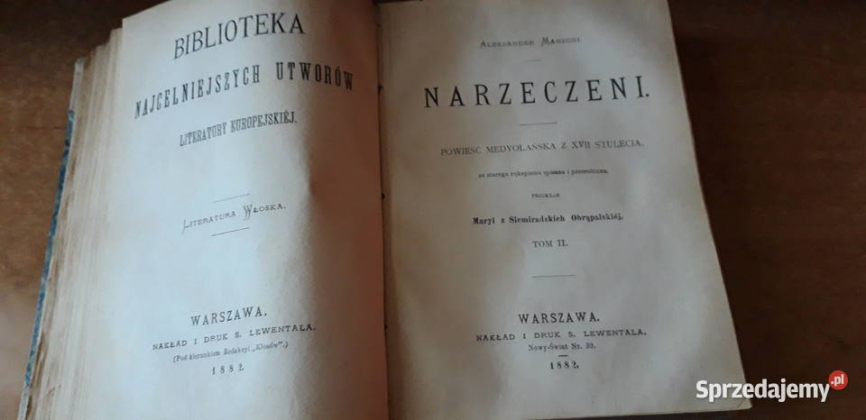 NARZECZEN T 12 A Manzoni Warszawa 1882 Iwno