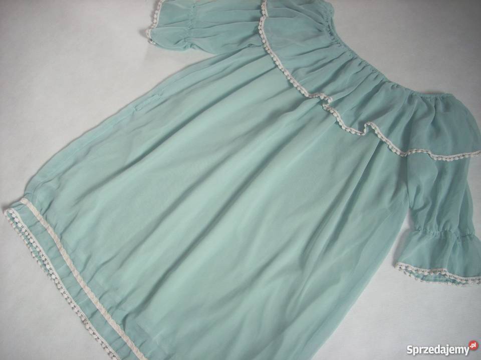 Tunika Hiszpanka miętowa j NOWA 38 40 M L z dekoltem Nowy Sącz