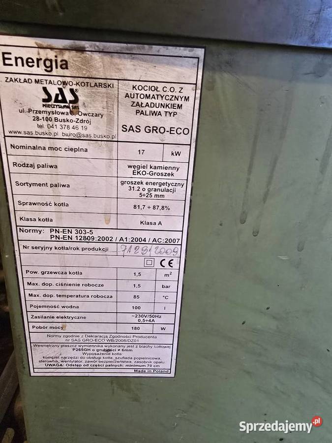 Sprzedam piec na ekogroszek SAS 17 kW Busko-Zdrój