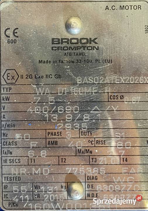 silnik elektryczny 75kW 2935obr 3fazowy Pigża
