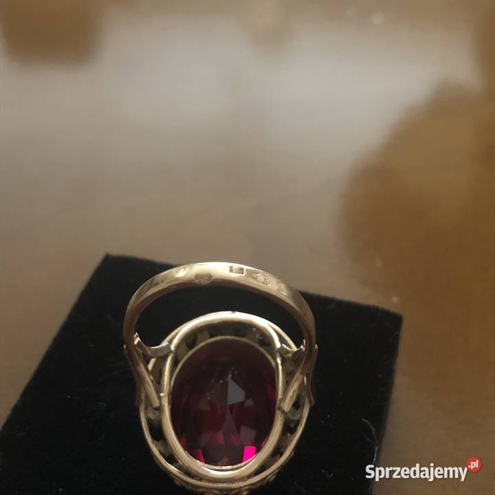 Stary złoty 583 pierścionek z rubinem wielkopolskie Tarnowo Podgórne