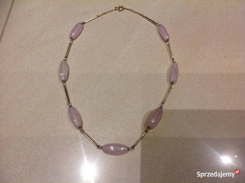 Vintage Naszyjnik Pozłacany Damski Różowy Kwarc Nowa Sól