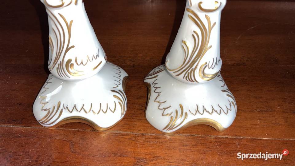 Świecznik z białej porcelany złocony Reliefy Nie pomorskie Gdańsk sprzedam