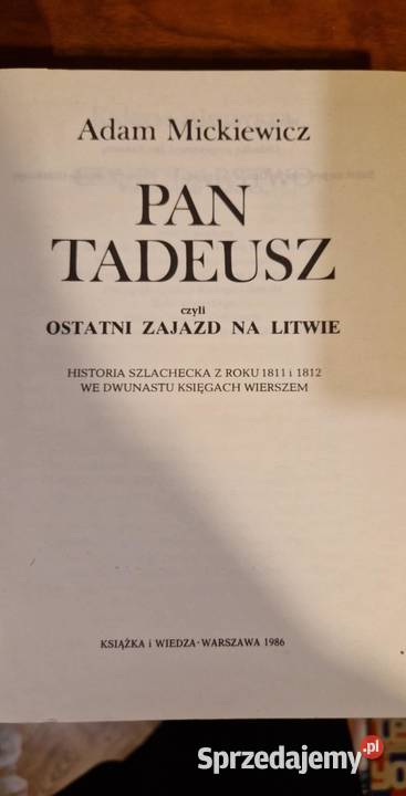 Pan Tadeusz 1986 Adam Mickiewicz książka W015 sprzedam