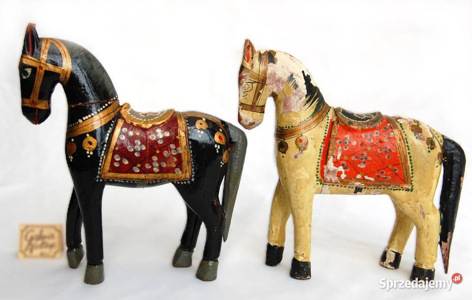 Koń indyjski rzeźba drewniana malowana indyjska wielokolorowy Lublin