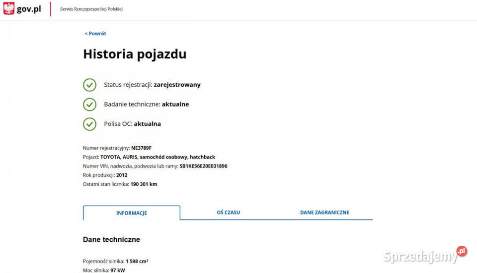 Toyota Auris 16 Benzyna Moc 132 Zarejestrowany nieuszkodzony