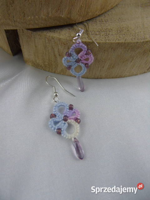 Kolczyki frywolitkowe różne wzory i kolory Wiśniowa