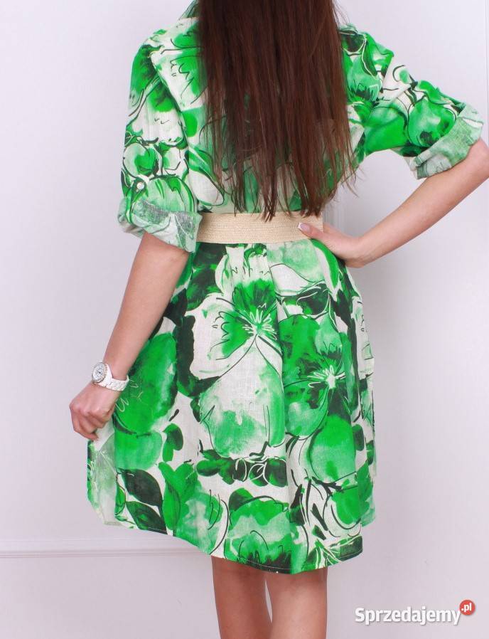 Szmizjerka sukienka lniana kwiaty 4 kolory Italy