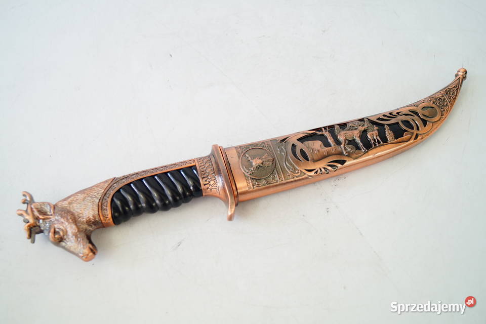 NÓŻ MYŚLIWSKI dekoracyjny z jeleniem prezent Antyki Gizałki sprzedam