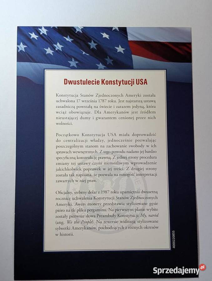 Certyfikat Autentyczności Skarbnica Narodowa 1 Numizmatyka Piła