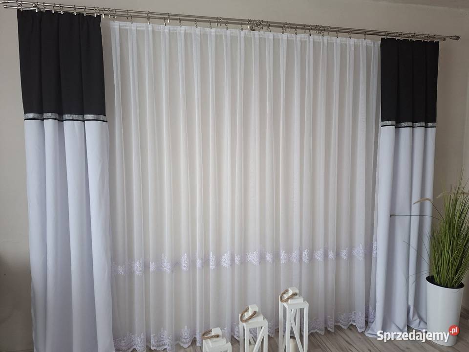 Firanka Długa haftowana na bambusie Szycie biały Zawiercie sprzedam