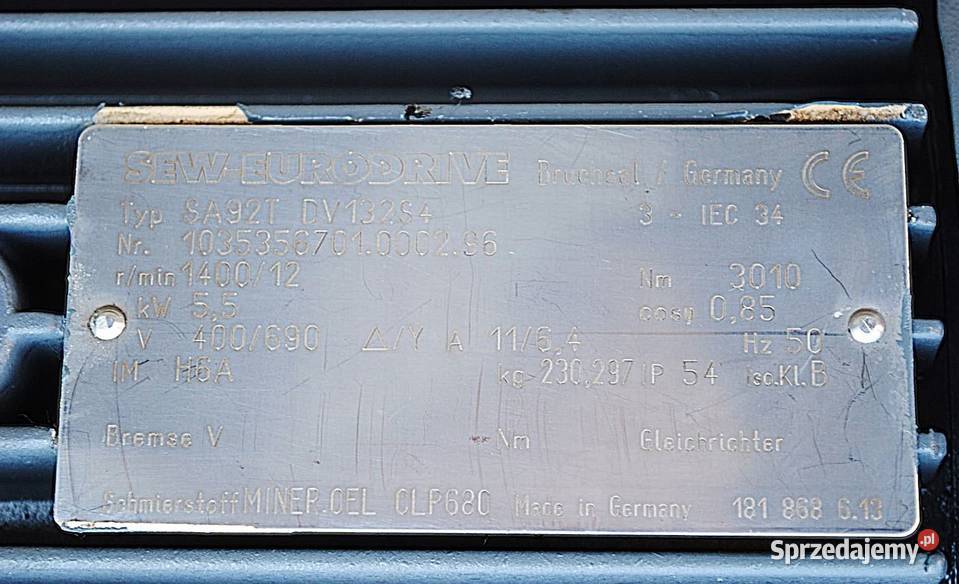 Motoreduktor kątowy 55kw 12obr SEW typ Kargowa