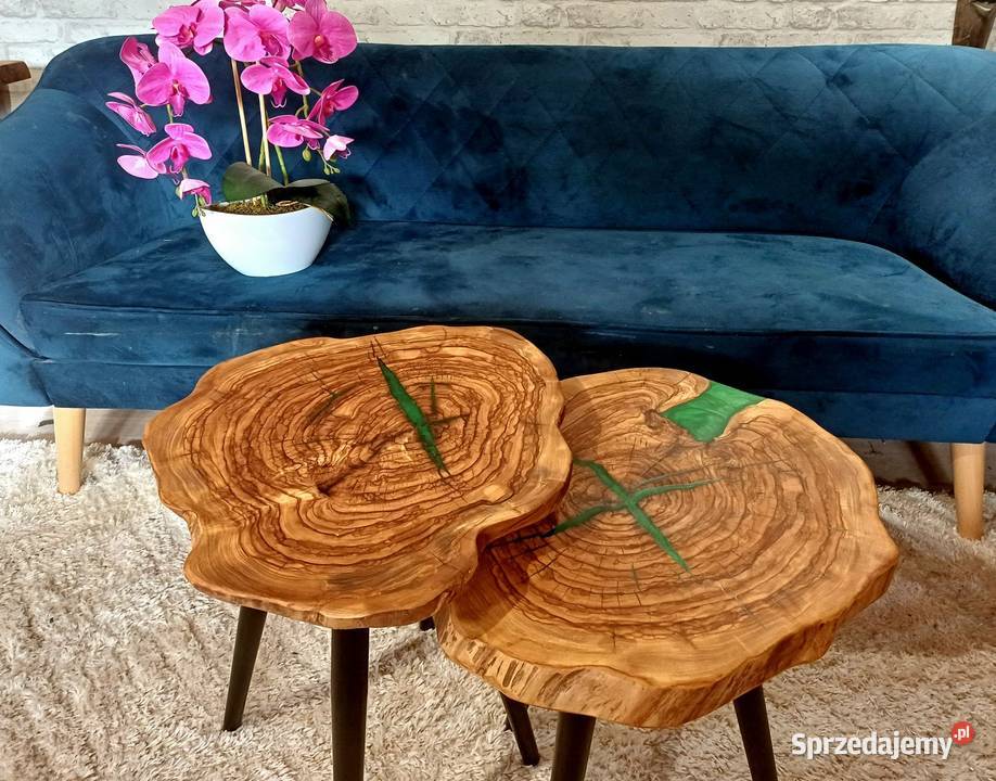 Stolik kawowy KOMPLET OLIWKA plaster drewna loft wielkopolskie