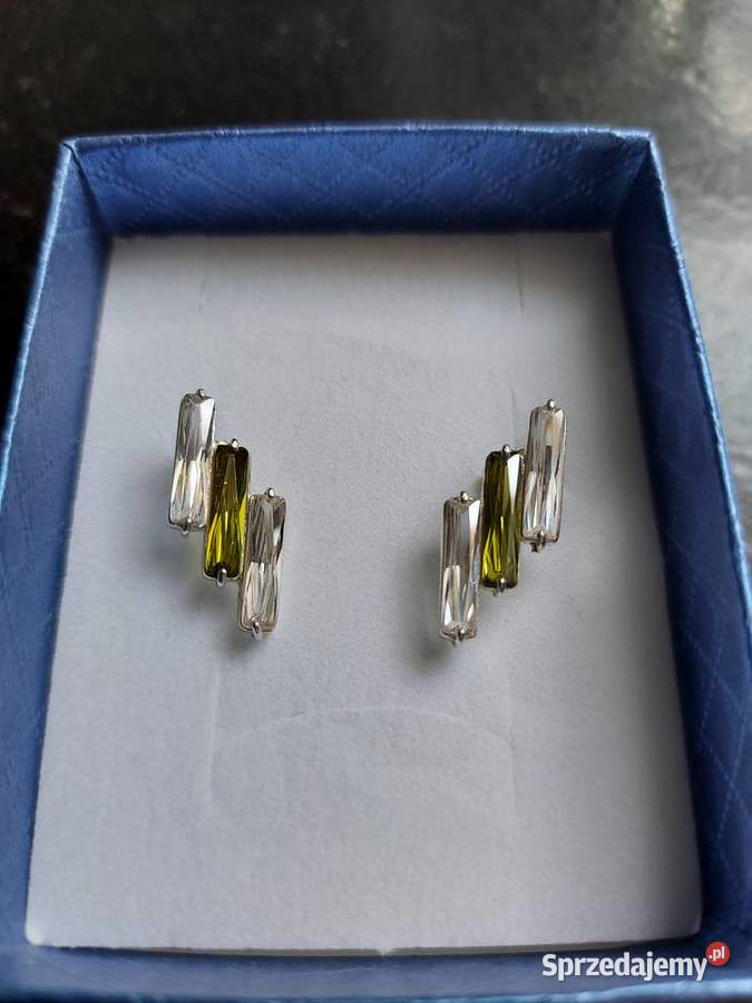Srebrne wkrętki kolczyki cyrkonia zielona biała Dla kobiet Olkusz
