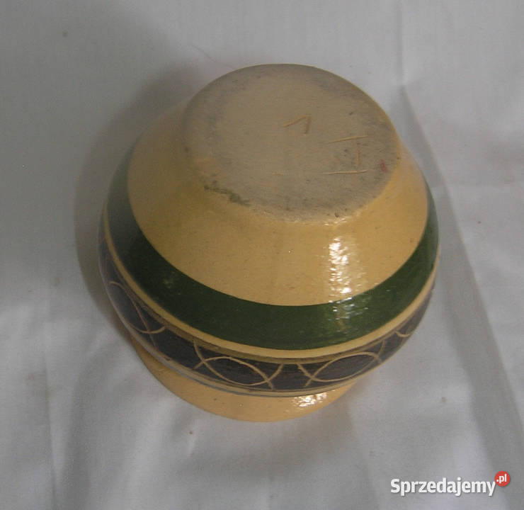 wazonik ceramiczny vintage w pasy rękodziełoDvin