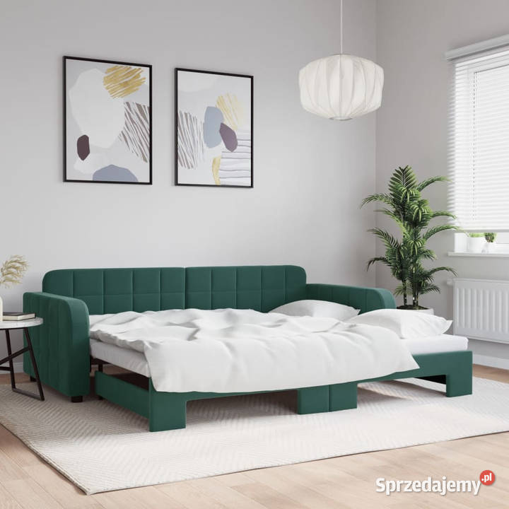 Sofa rozsuwana ciemnozielona aksamit 90x200 Warszawa sprzedam