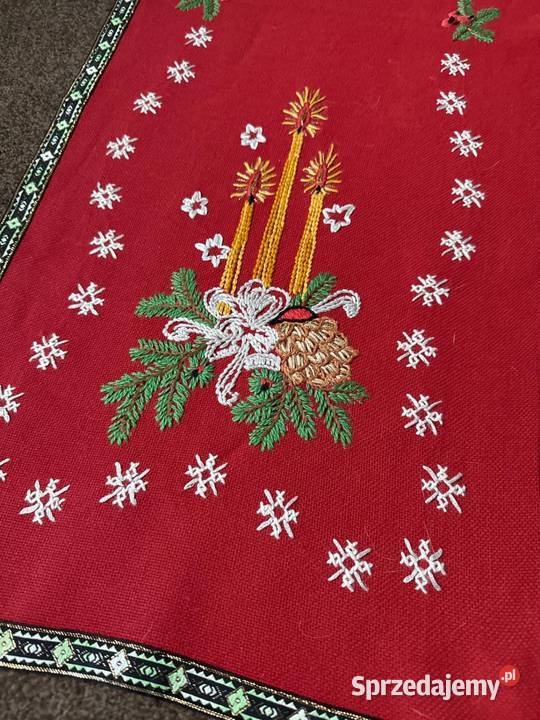 bieżnik ręcznie haftowany motywy Świąteczne Zabrze sprzedam