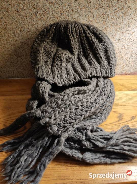 mięsisty gruby szal długi szalik czapka komplet Kielce